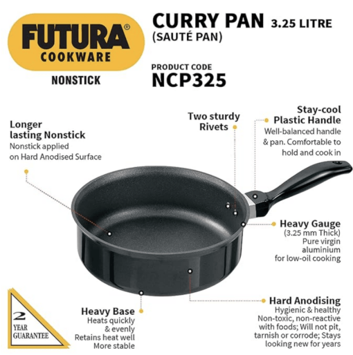 Hawkins Futura Nonstick Curry Pan (Saute Pan) 3.25 L, 24 cm, 3.25 mm (Black) - Image 3